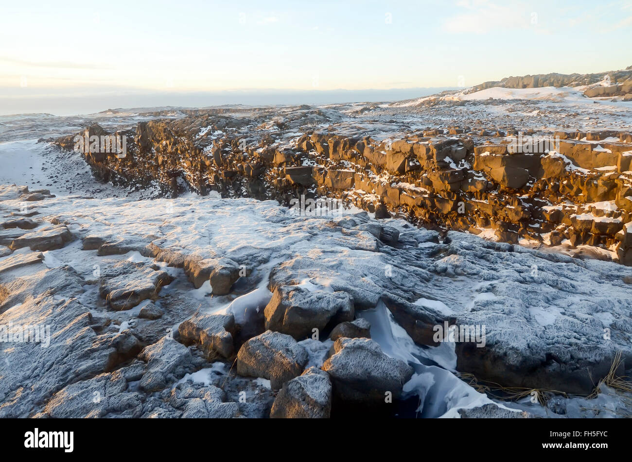 Continental drift continental divide between North American and Eurasian tectonic plates Reykjanes Peninsula Iceland Stock Photo