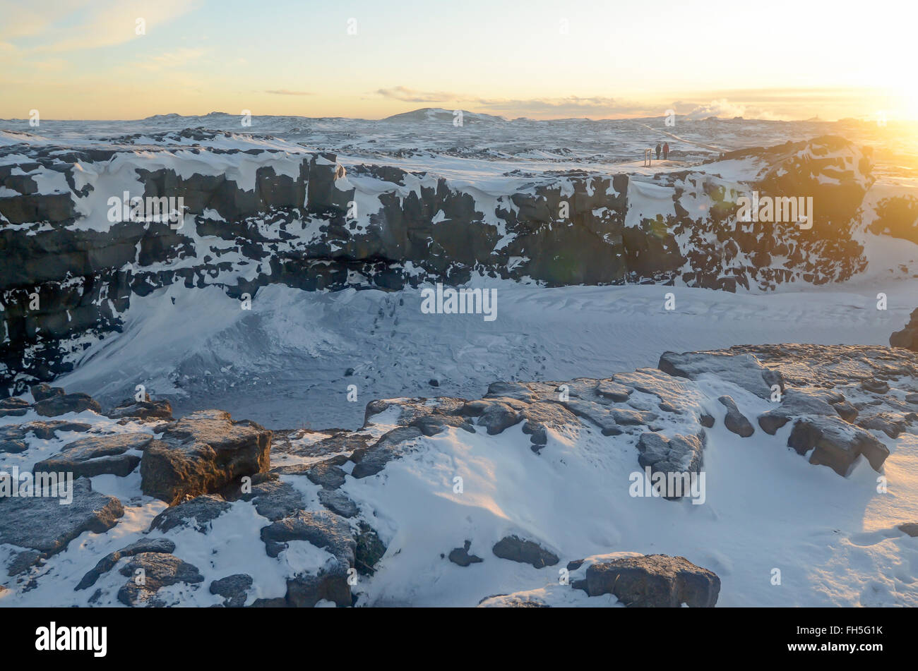 Continental drift continental divide between North American and Eurasian tectonic plates winter Reykjanes Peninsula Iceland Stock Photo
