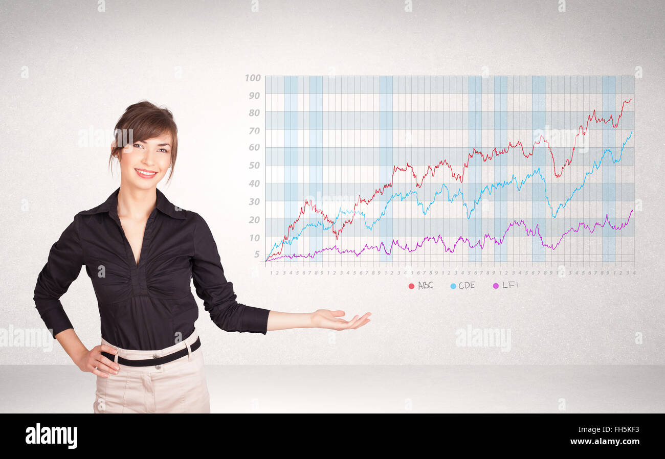 Young business woman presenting stock market diagram Stock Photo - Alamy