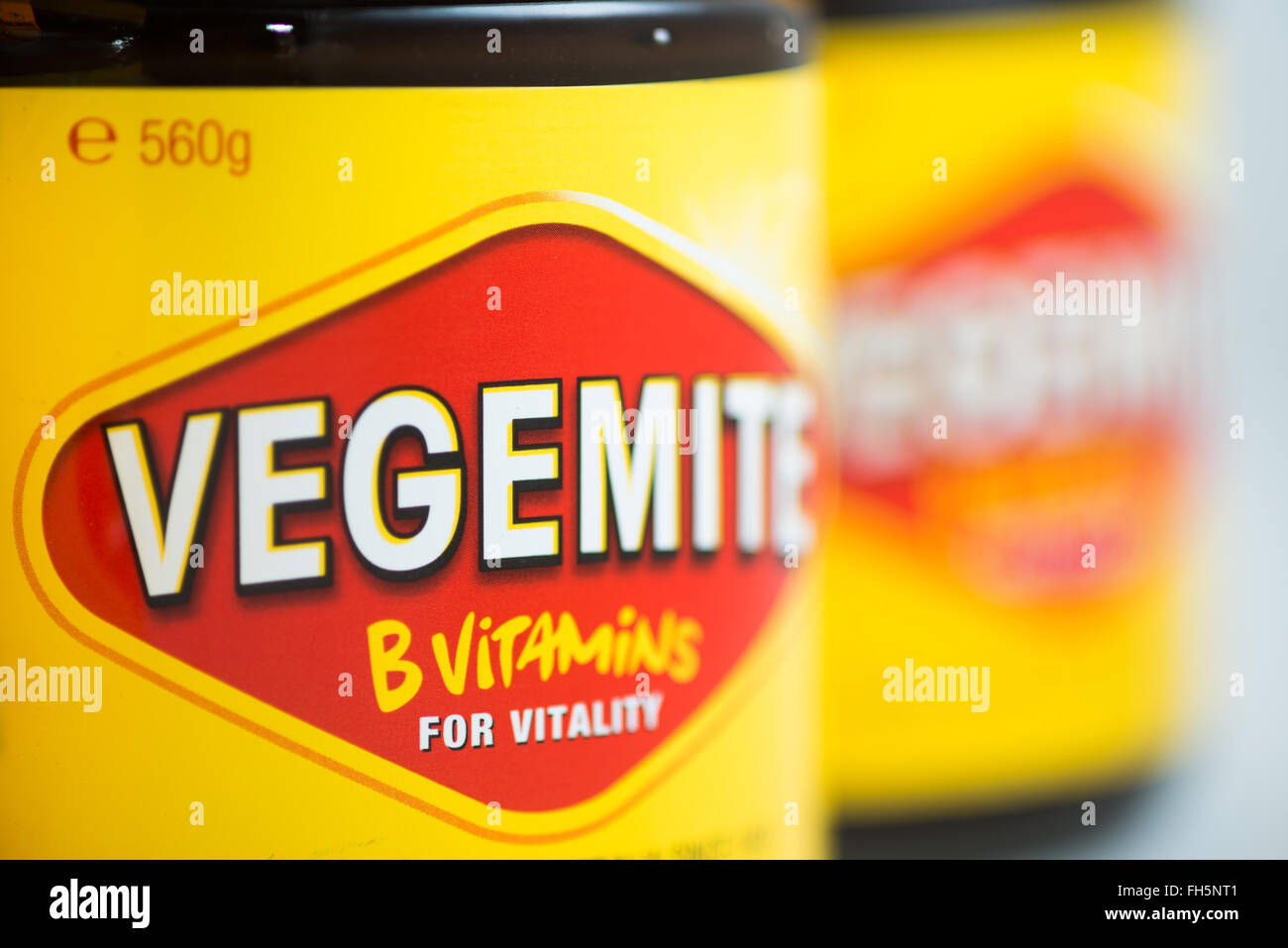 Vegemite is a dark brown Australian food paste made from brewers' yeast extract with various vegetable and spice additives. it was developed by Cyril P. Callister in Melbourne, Victoria, in 1922, as a locally sourced version of the British paste Marmite. It  has become a cultural icon. It is often put on toast. Stock Photo