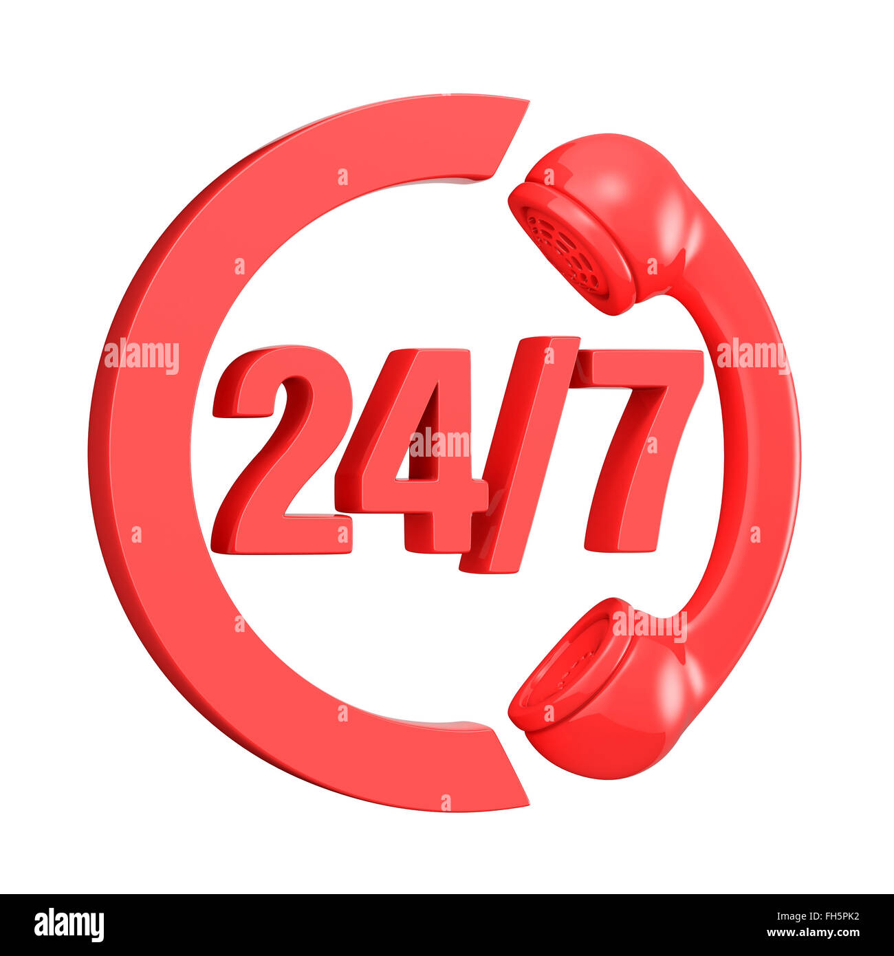 Red 24 hours 7 days a week sign. 3D render illustration isolated on white background Stock Photo