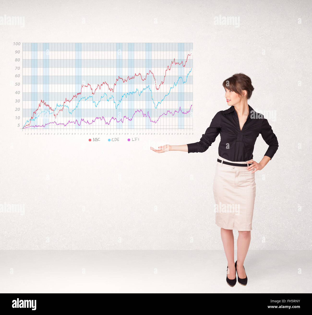 Young business woman presenting stock market diagram Stock Photo - Alamy