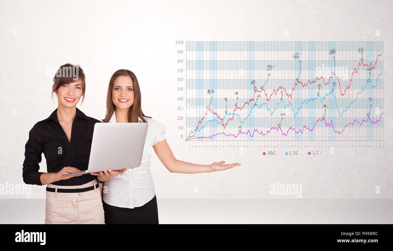 Young business woman presenting stock market diagram Stock Photo - Alamy