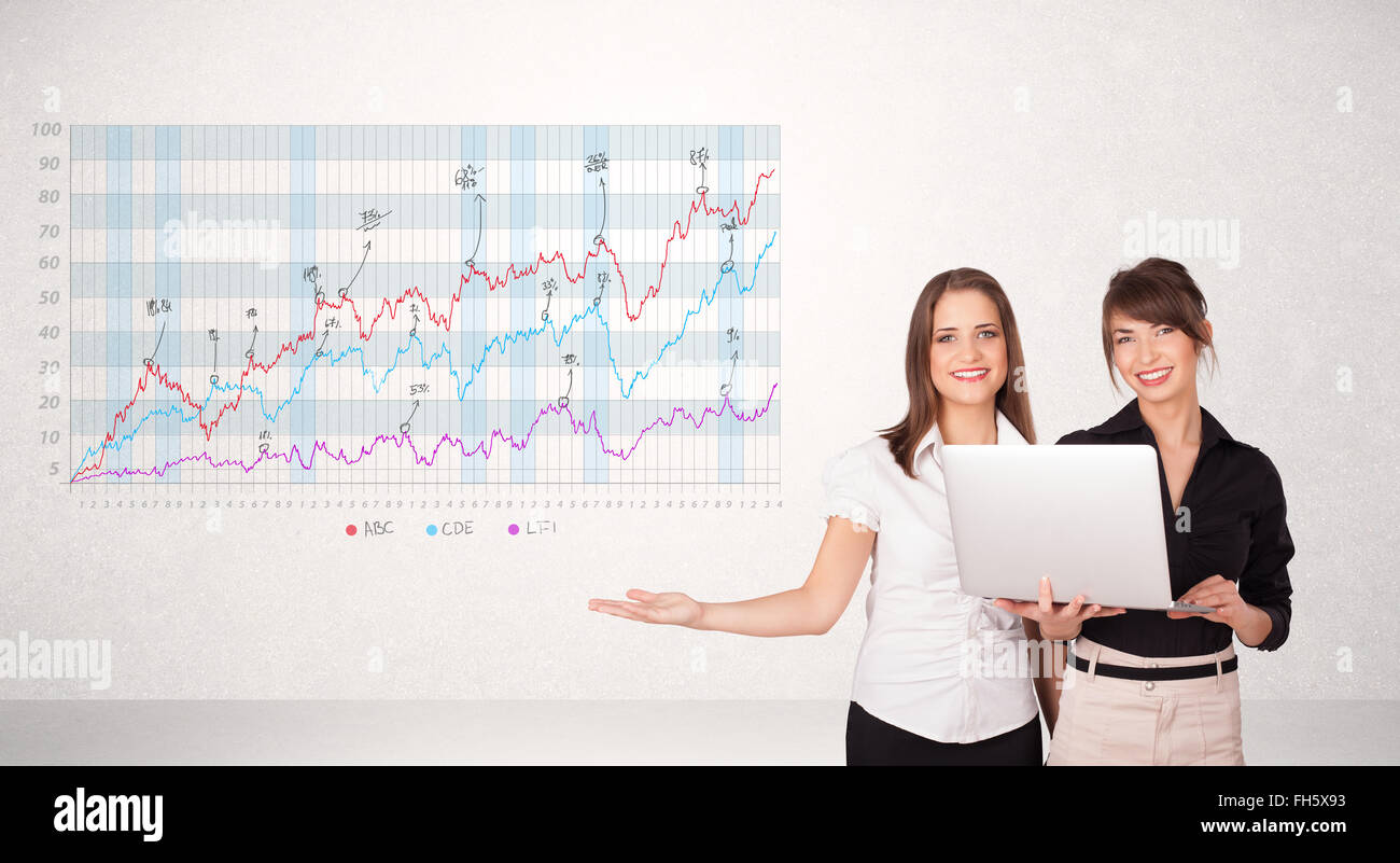 Young business woman presenting stock market diagram Stock Photo - Alamy