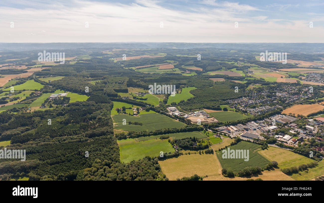 Aerial view, forest areas in the south of Schwerte city limits towards Hagen and Iserlohn, Villigst, sword, Ruhr Area, Stock Photo