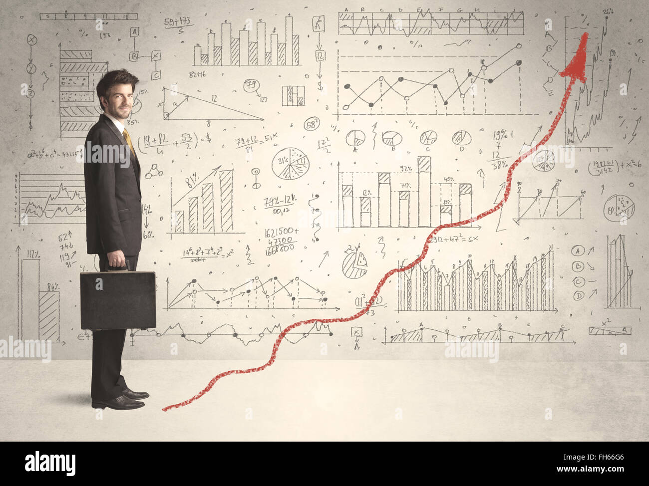 Business man climbing on red graph arrow concept Stock Photo