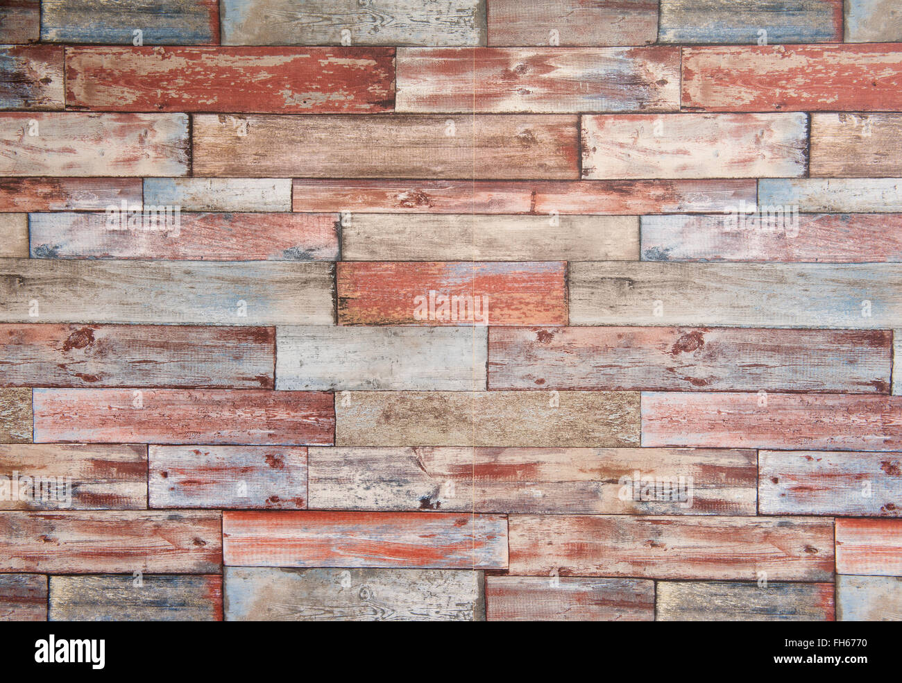 Horizontal frame of colorful brick  wall background with red blue and wooden look Stock Photo