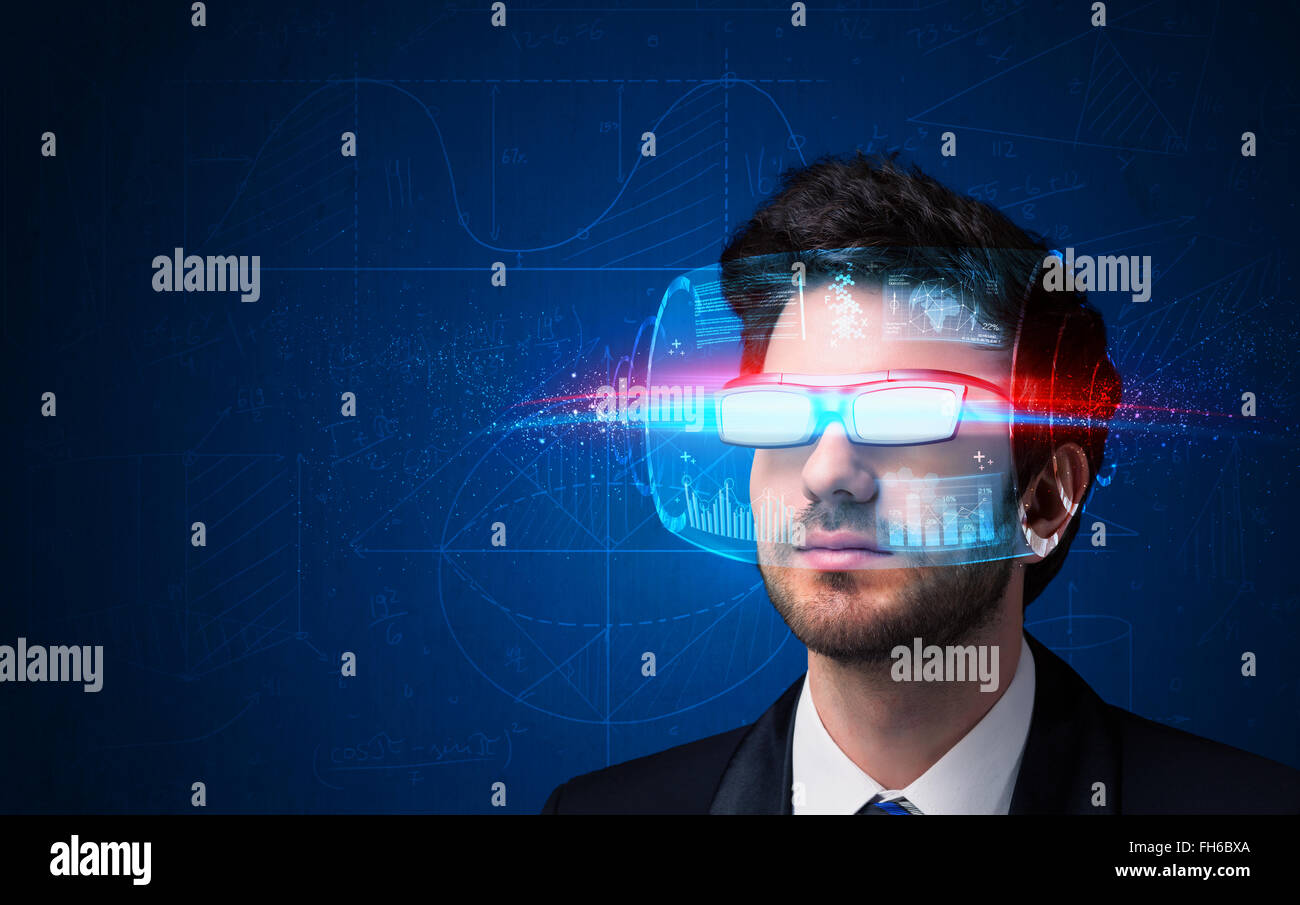 Man with future high tech smart glasses Stock Photo Alamy