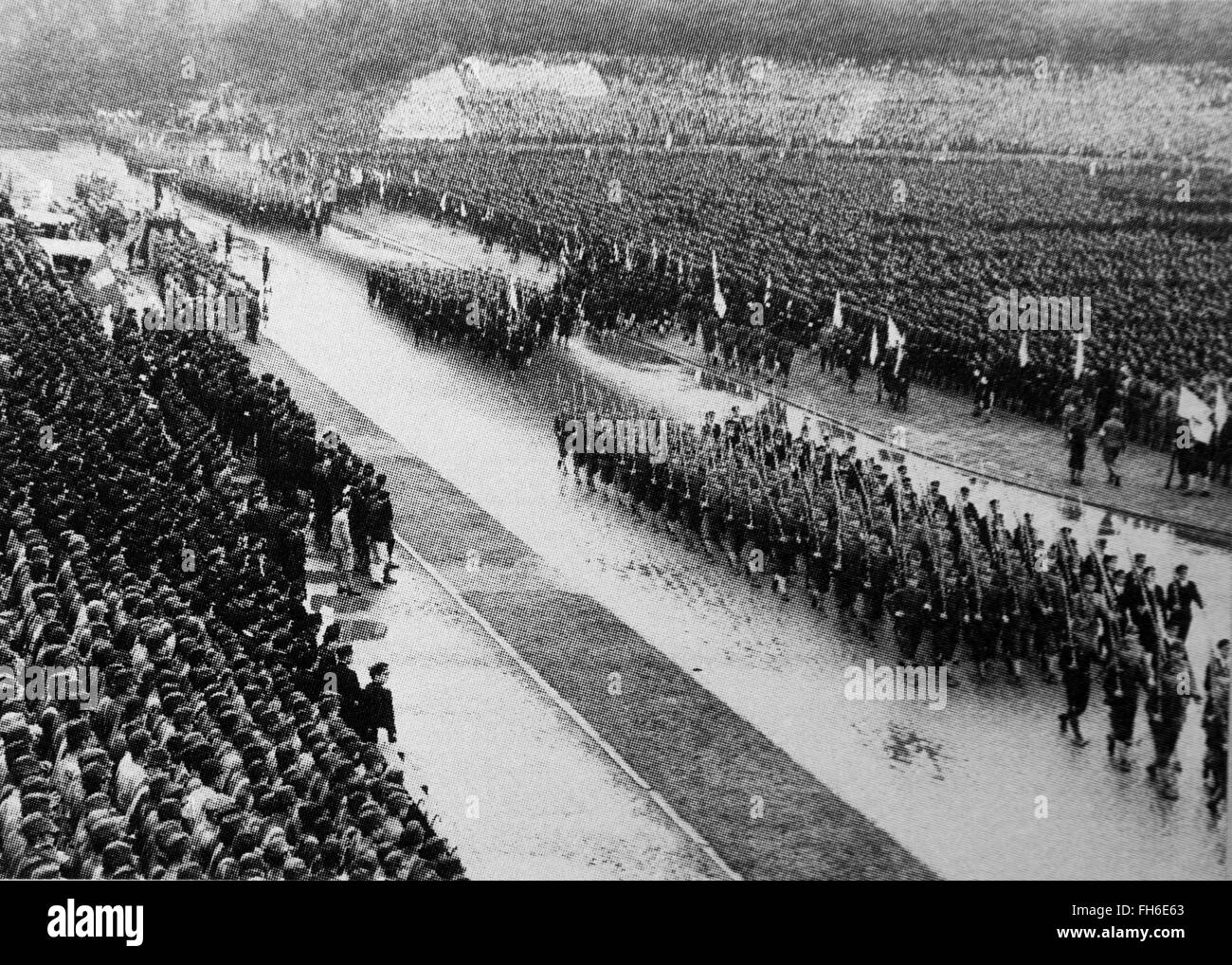 Student soldier mobilization ceremony at Meiji Jingu Gaien Stadium, Tokyo,Japan. October 21, 1943. Stock Photo