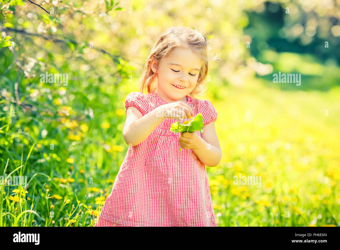 Happy little girl in spring sunny park Stock Photo - Alamy