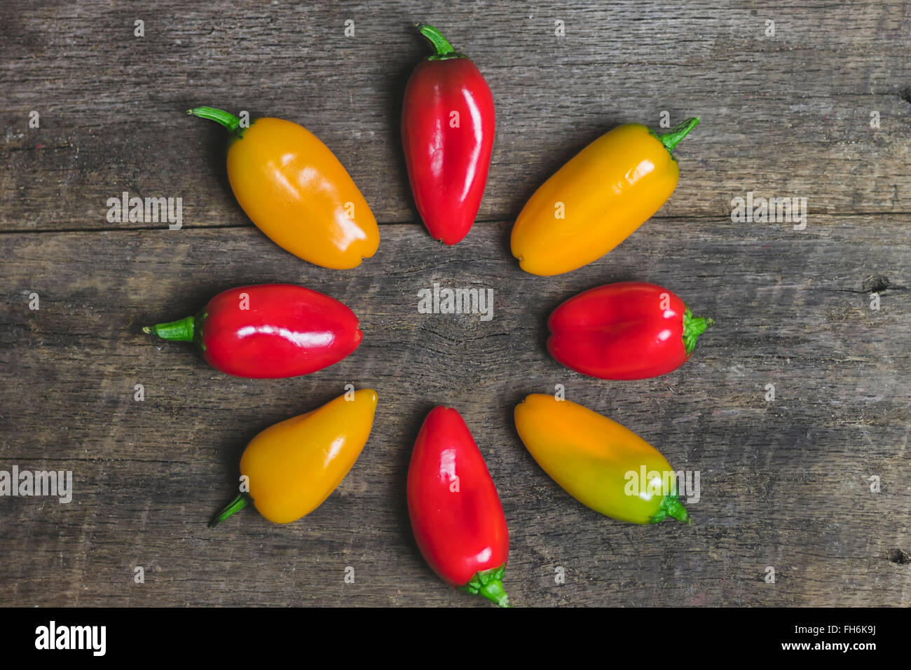 Yellow and Red Vegetable Peppers on Wood Background Stock Photo Alamy