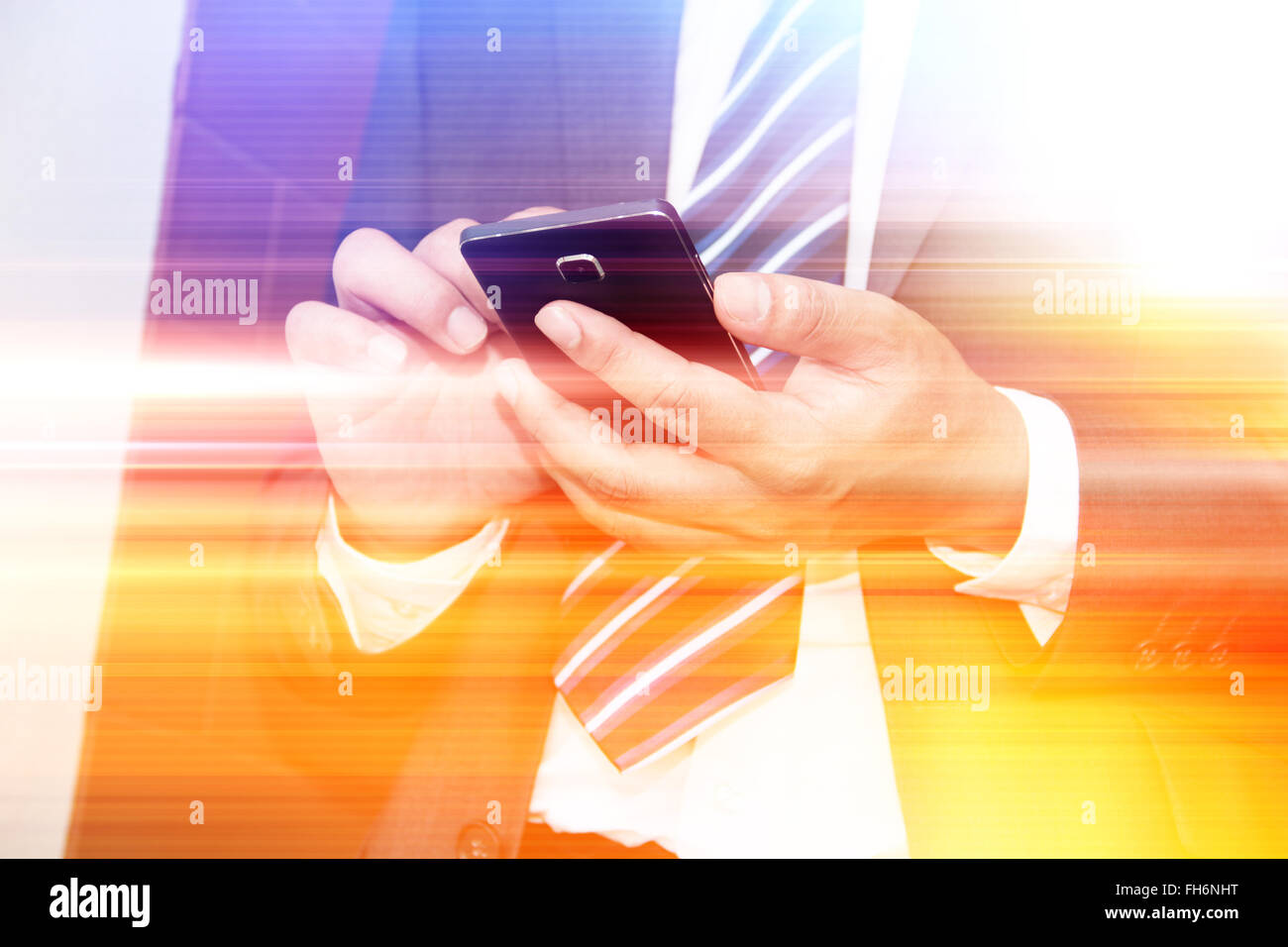 Abstract technology concept and ideas,Businessman using smartphone,double exposure effects Stock Photo