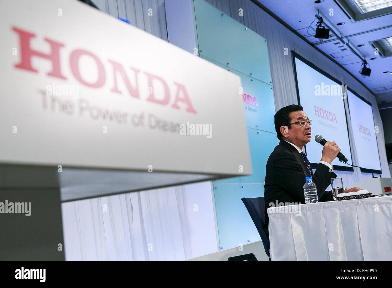 Honda Motors Co., Ltd. President & CEO Takahiro Hachigo speaks during a ...