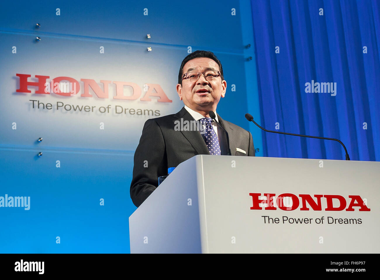 Honda Motors Co., Ltd. President & CEO Takahiro Hachigo speaks during a ...