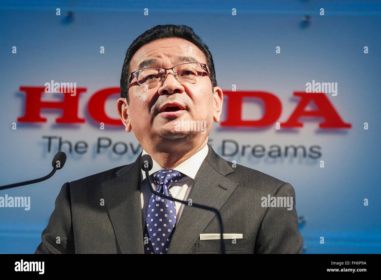 Honda Motors Co., Ltd. President & CEO Takahiro Hachigo speaks during a