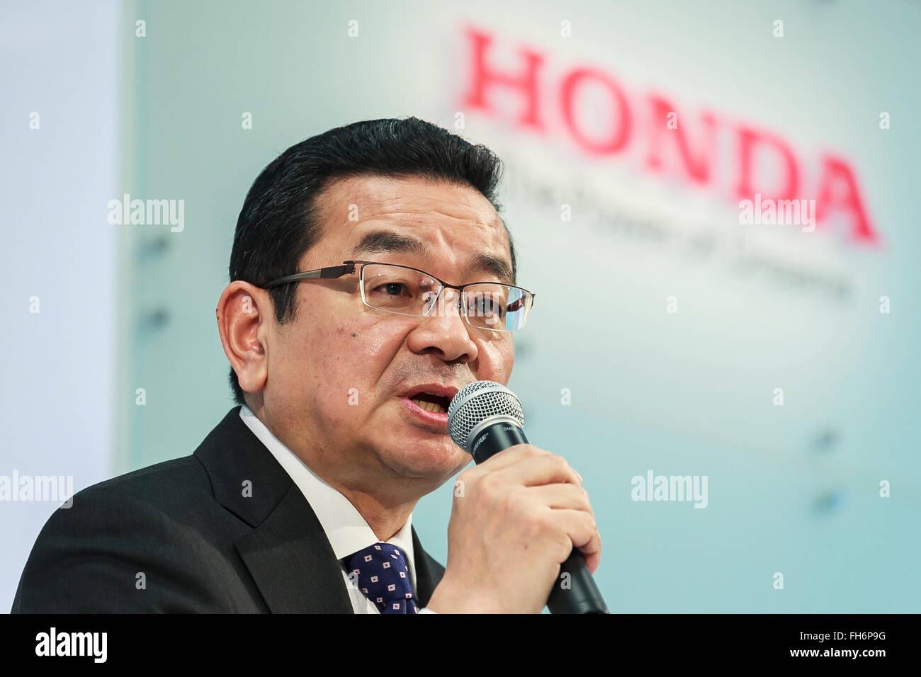 Honda Motors Co., Ltd. President & CEO Takahiro Hachigo speaks during a
