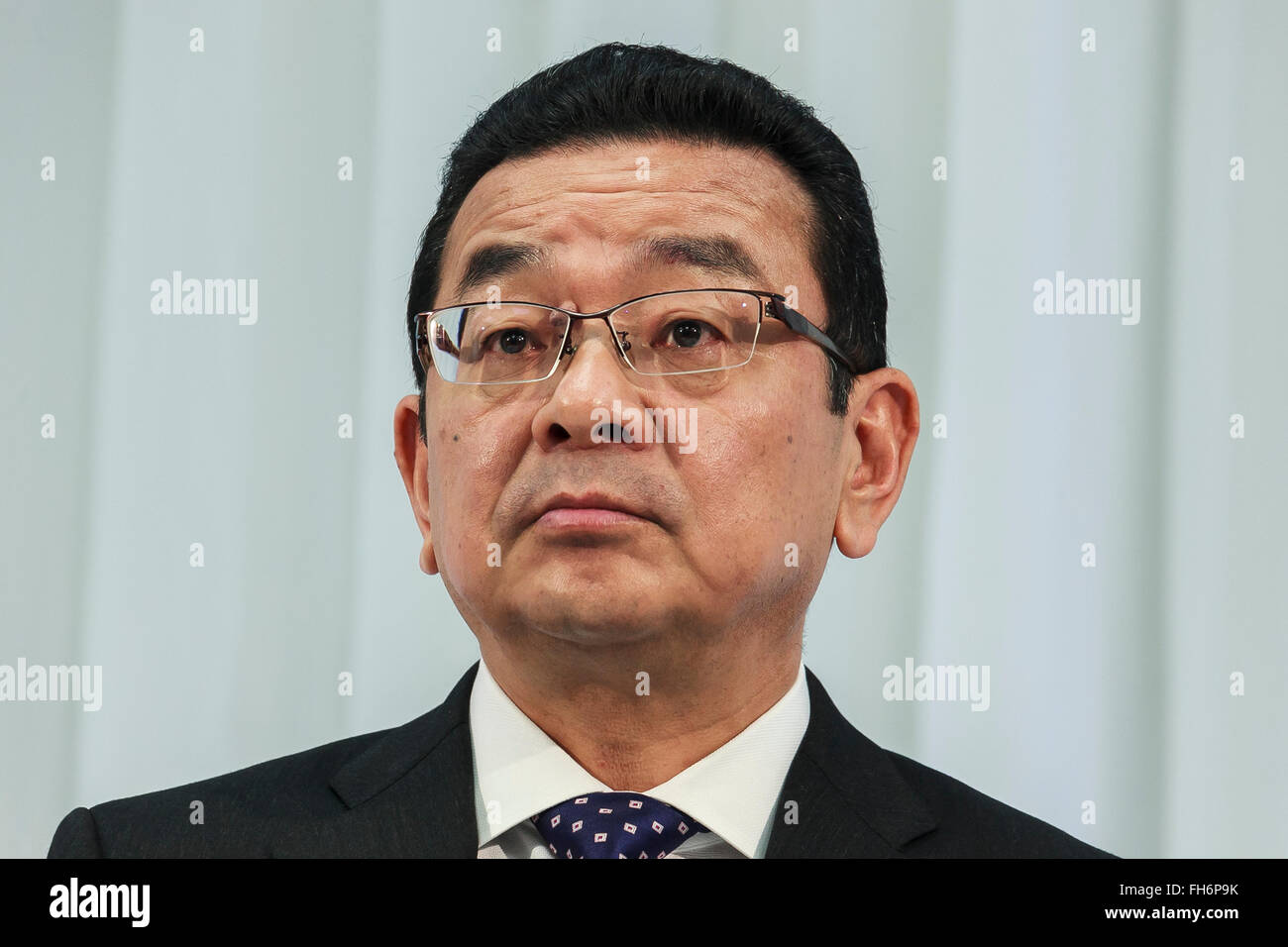 Honda Motors Co., Ltd. President & CEO Takahiro Hachigo attends a press conference to explain his future direction and vision for the company at its headquarters on February 24, 2016, Tokyo, Japan. Hachigo announced Honda's global future strategy, which includes continuing to deliver attractive unique products across its product range; including motorcycles, automobiles and power products. Credit:  Aflo Co. Ltd./Alamy Live News Stock Photo