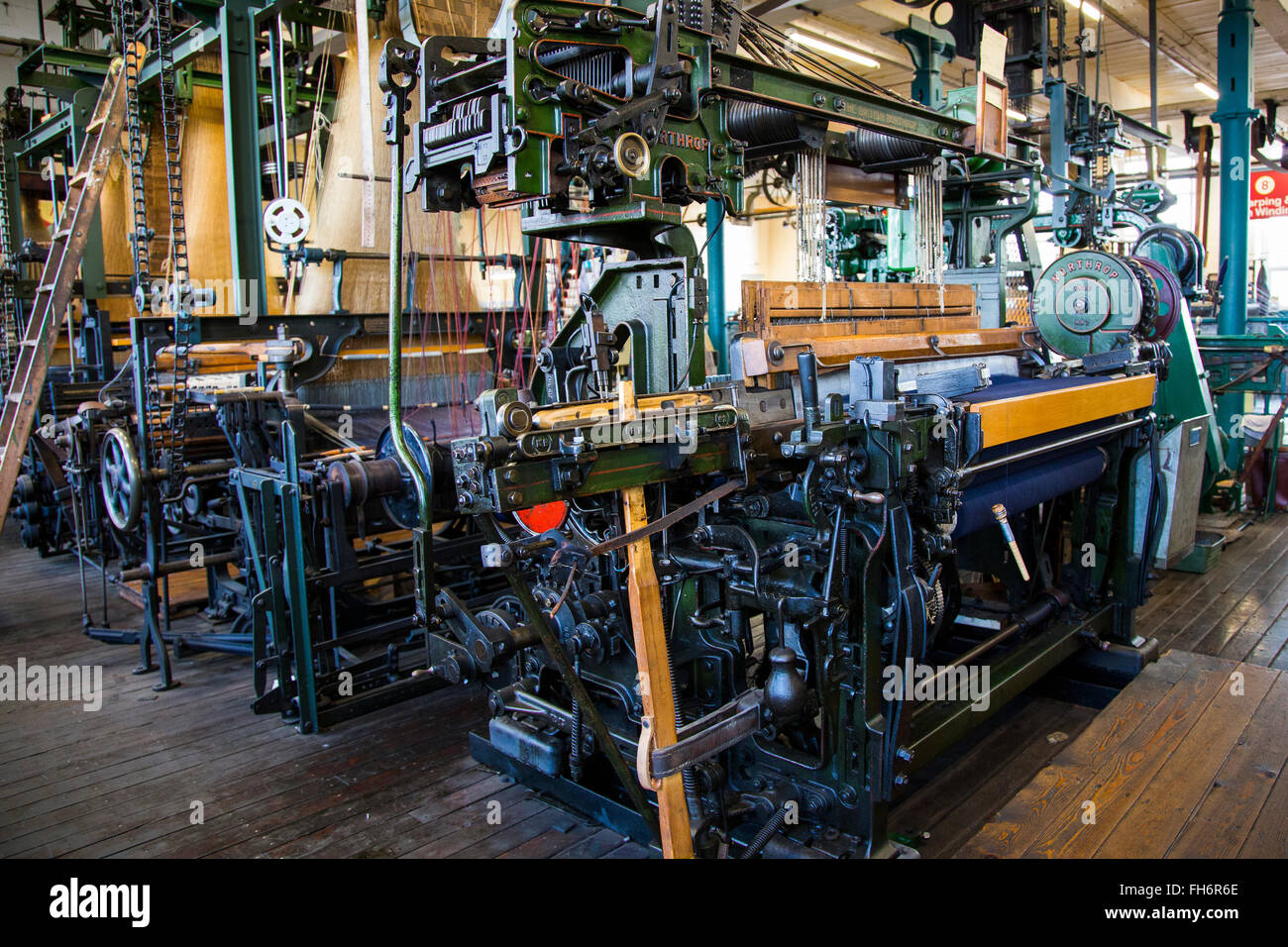 Old Weaving looms and spinning machinery at Bradford Industrial Museum