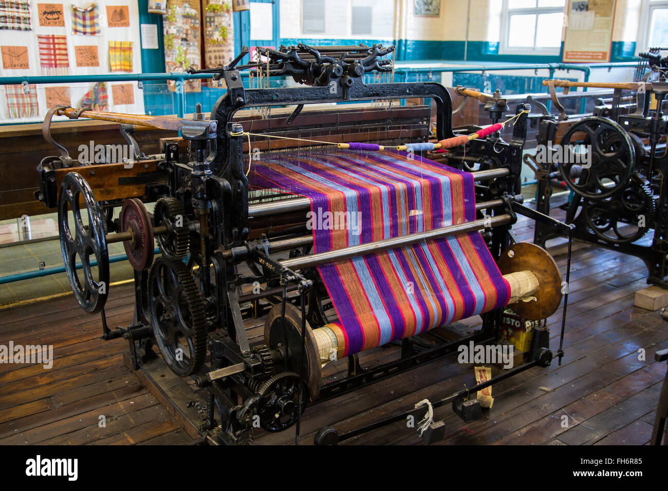 Old Weaving looms and spinning machinery at Bradford Industrial Museum