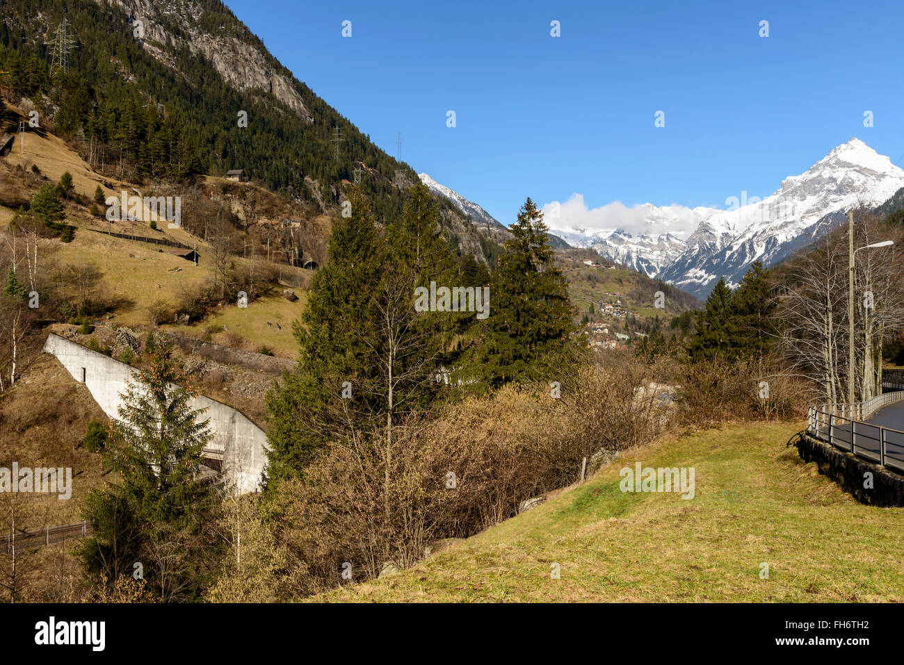 Reuss valley and Windgallen peak near Wassen , Switzerland Stock Photo