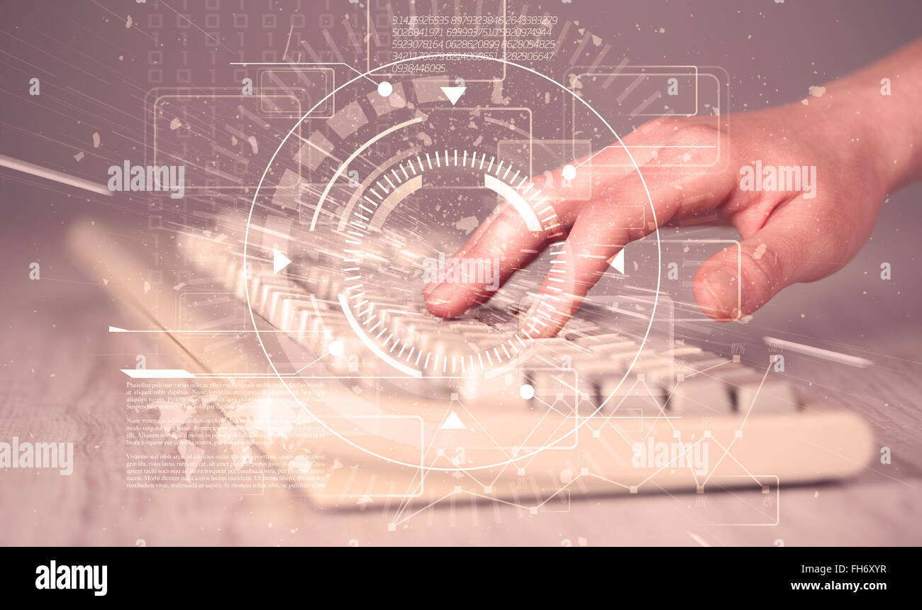 Keyboard with high tech user interface graphic Stock Photo - Alamy