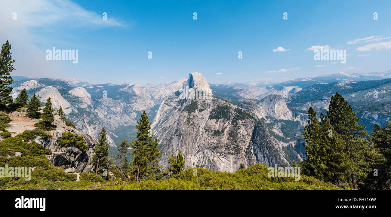View into Yosemite Valley, Half Dome, Yosemite National Park, California, USA Stock Photo