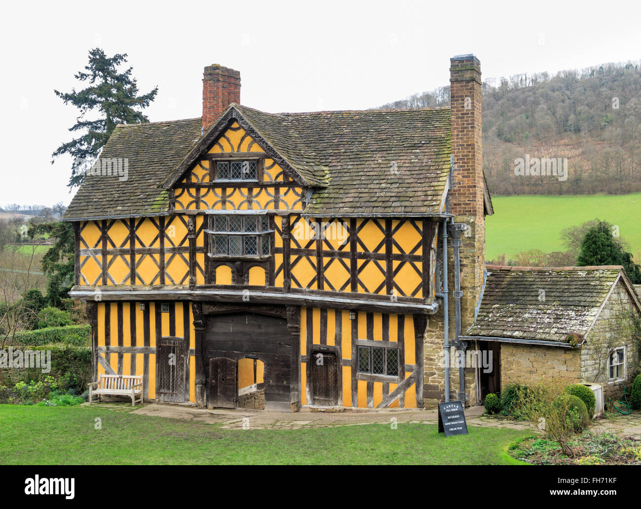 The Gatehouse, viewed from South Tower at Stokesay Castle. In Stokesay, Ludlow, England. Stock Photo