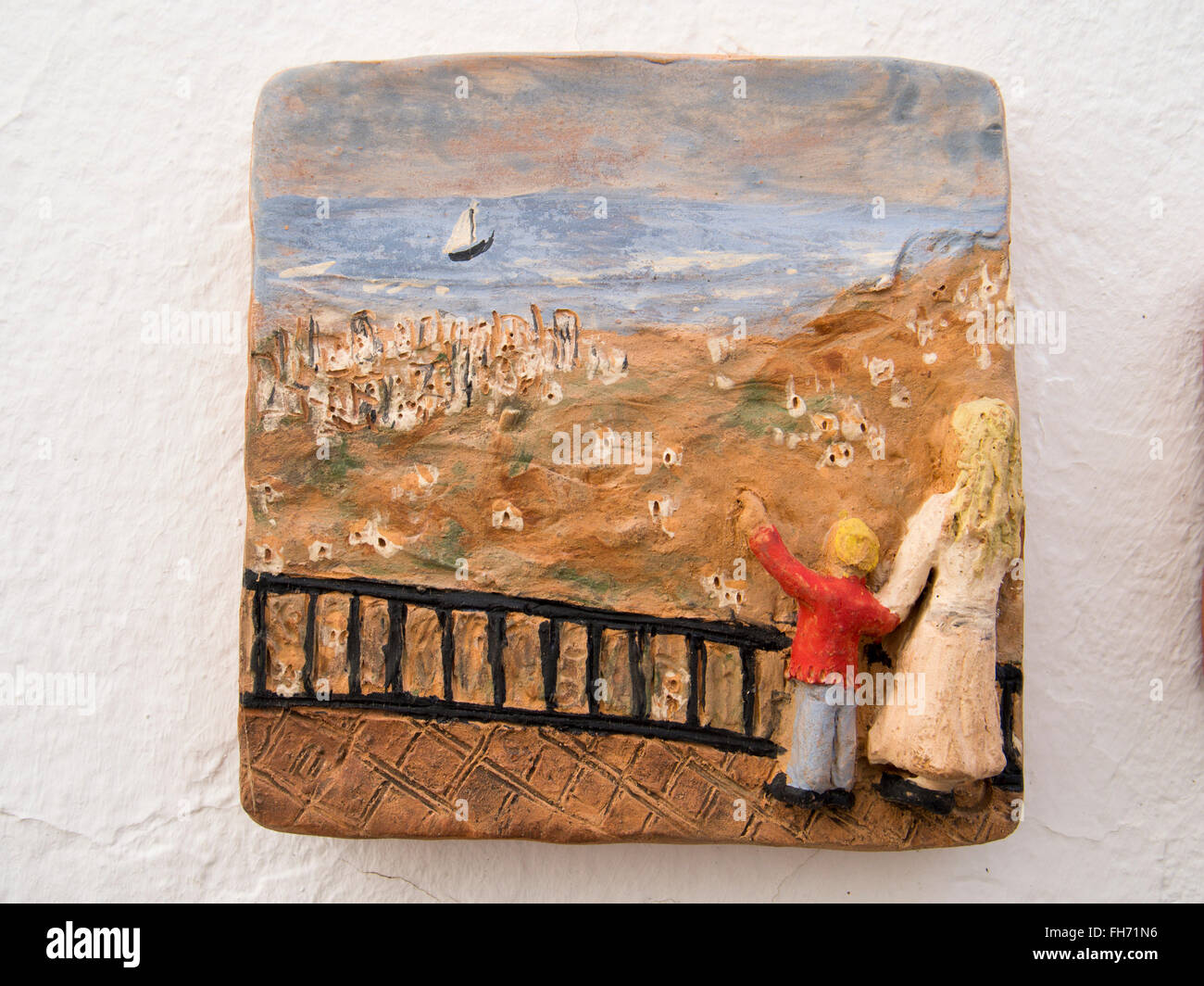 Ceramic pottery tiles, white village Mijas, Malaga province Costa del Sol. Andalusia southern