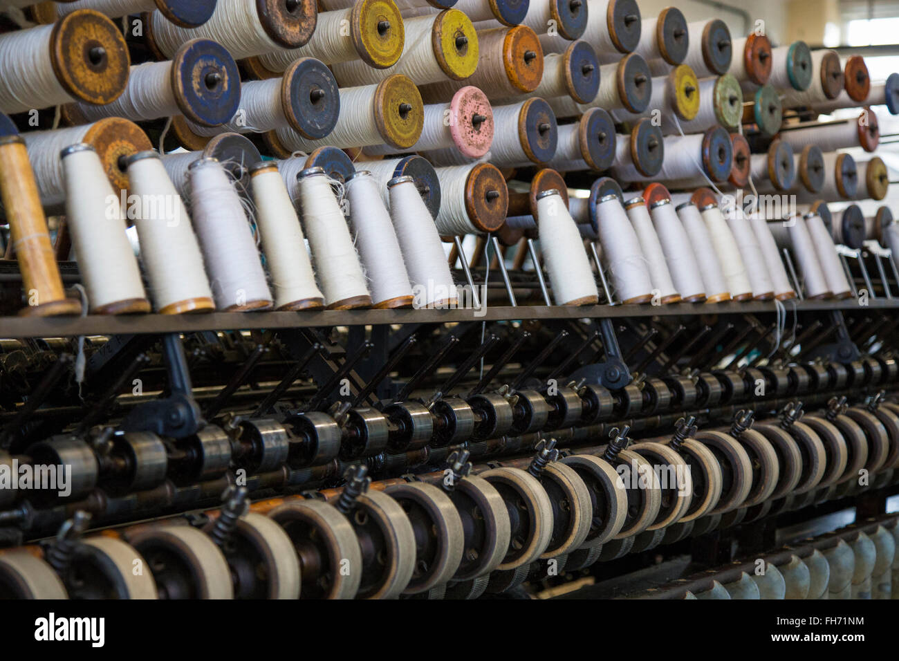 Old Weaving looms and spinning machinery at Bradford Industrial Museum
