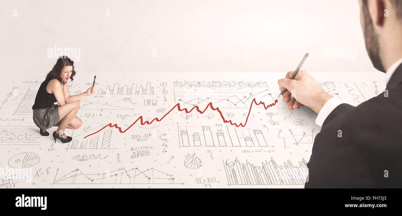 Business woman looking at red arrow drawn by a hand Stock Photo - Alamy