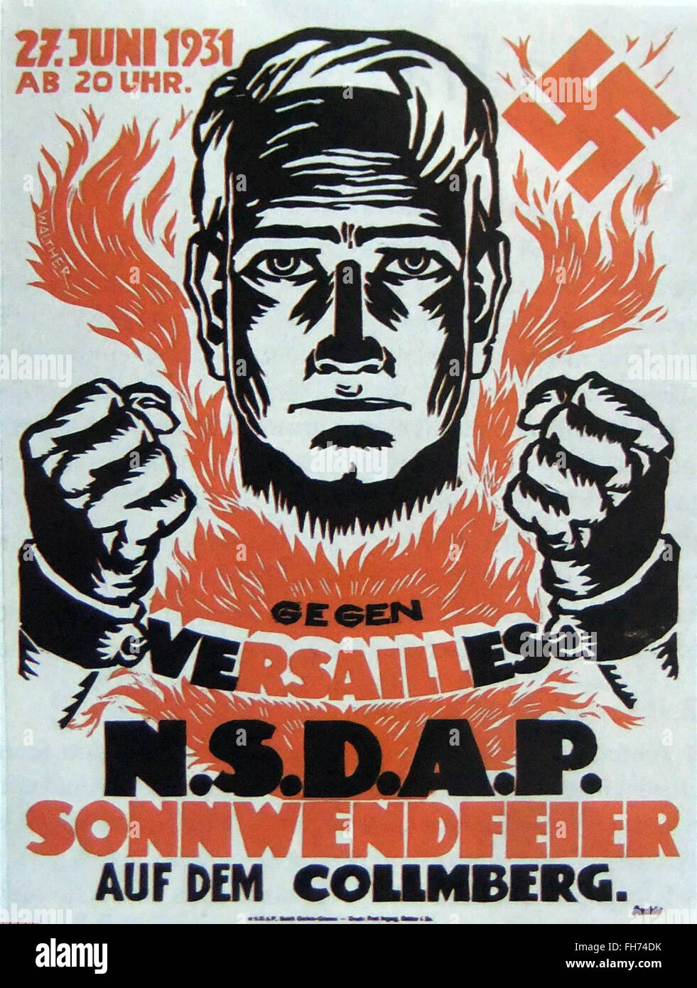 Gegen Versailles n_s_d_a_p sonnwendfeier - German Nazi Propaganda Poster - 1931 Stock Photo