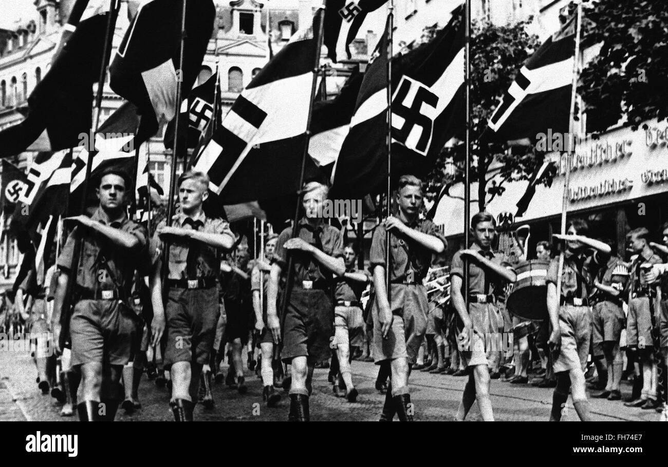 Parade Hitler Youth - German Nazi Propaganda Photography - WWII Stock Photo