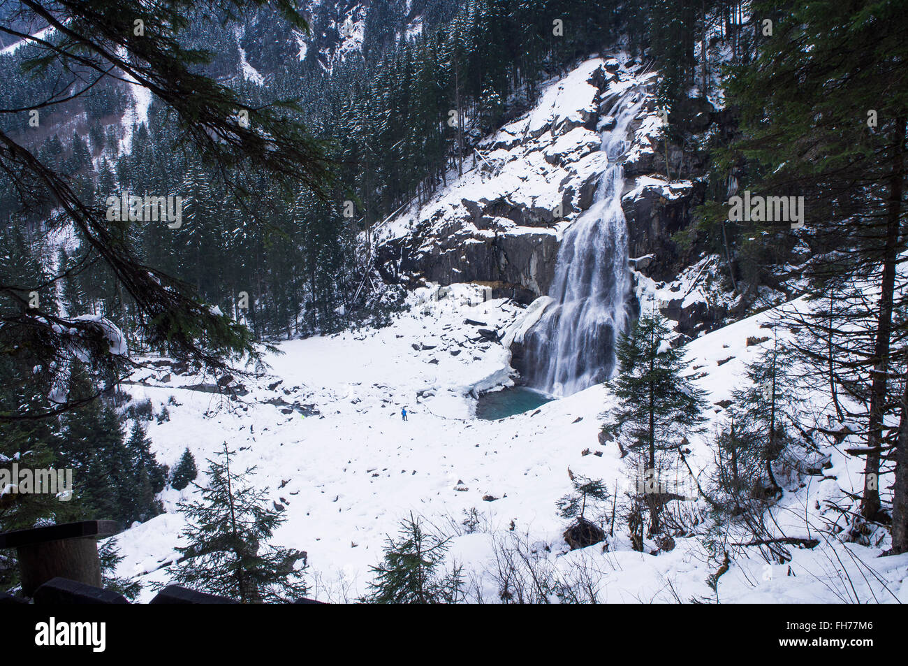 Hohe Tauern National Park, Alpen, Krimml Waterfalls, winter, snow, Krimmler Ache River Stock Photo