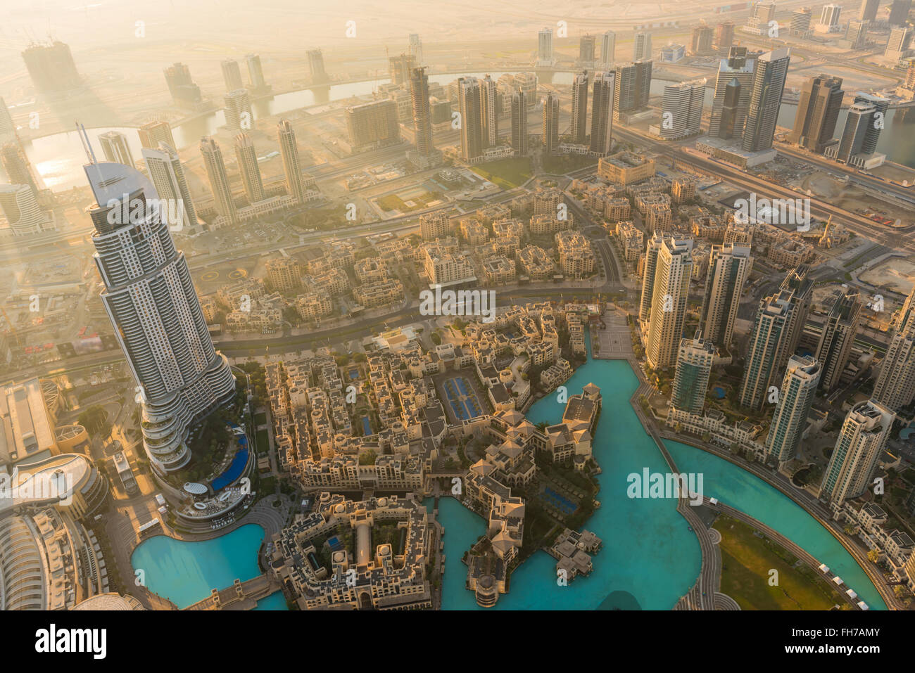 Dubai downtown morning scene. Top view from above Stock Photo