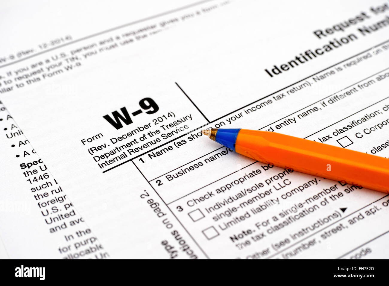 Form W 9 Request For Taxpayer Identification Number Tin And Certification With Pen Stock 9964