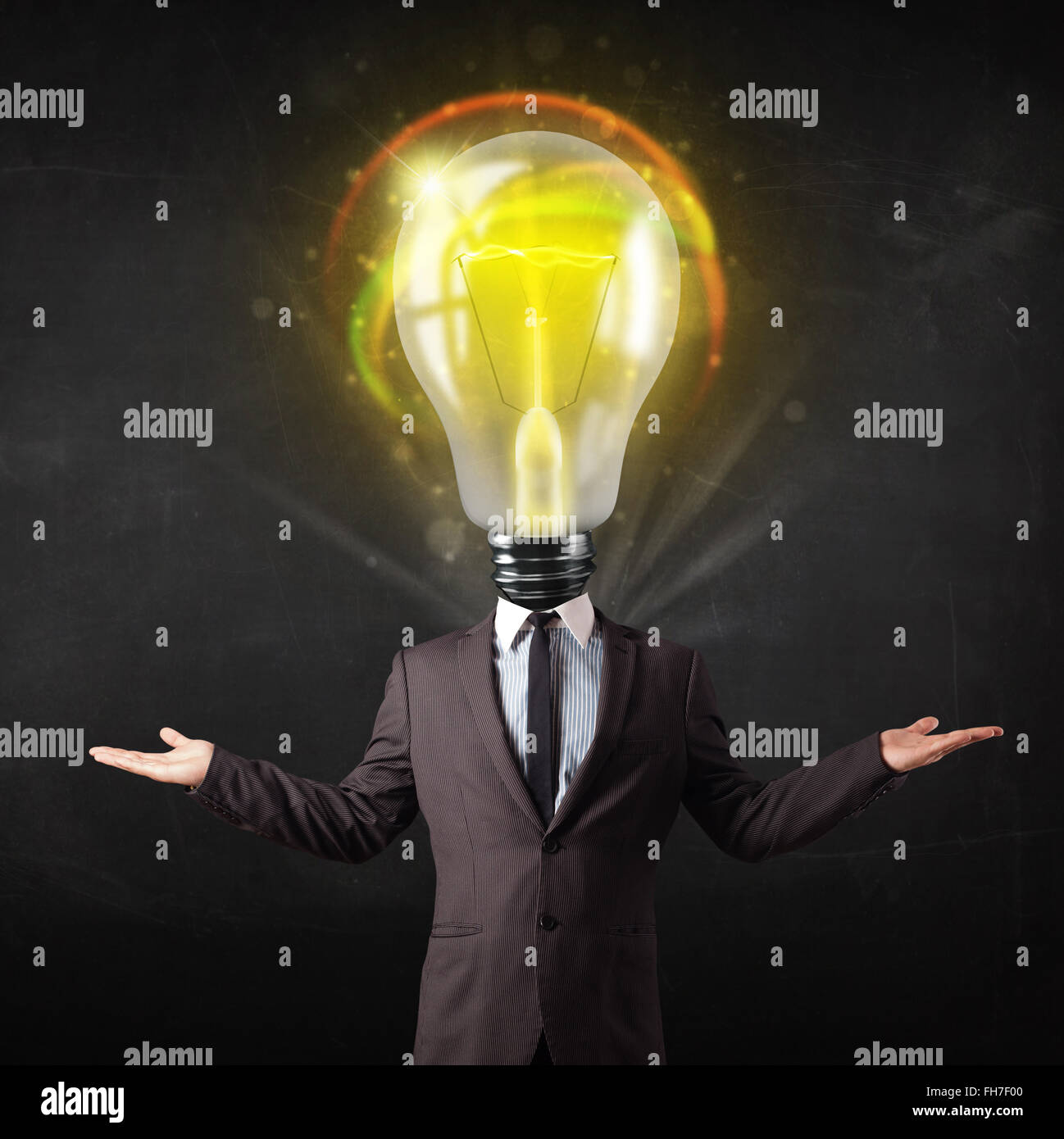 Business man with light bulb head concept Stock Photo - Alamy