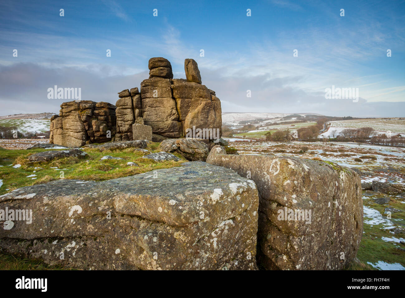 Winter morning at Hound Tor, Dartmoor National Park, Devon, England. Stock Photo