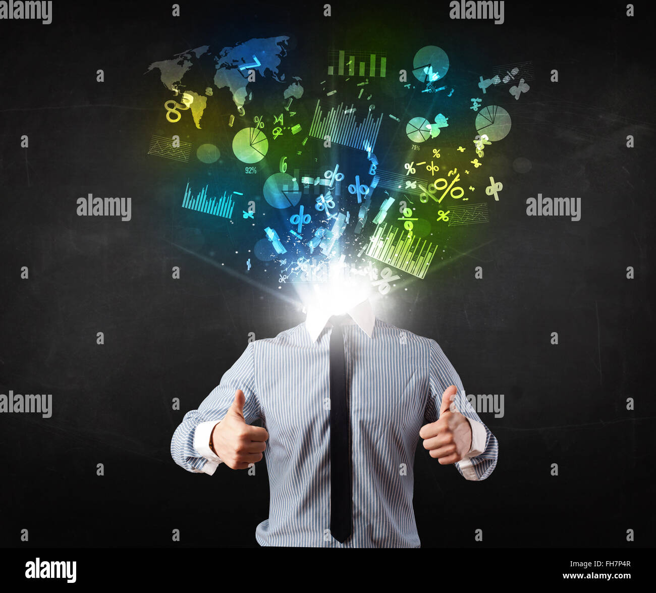 Exploding Businessman Business man in suit with graph and charts exploding from his body ...
