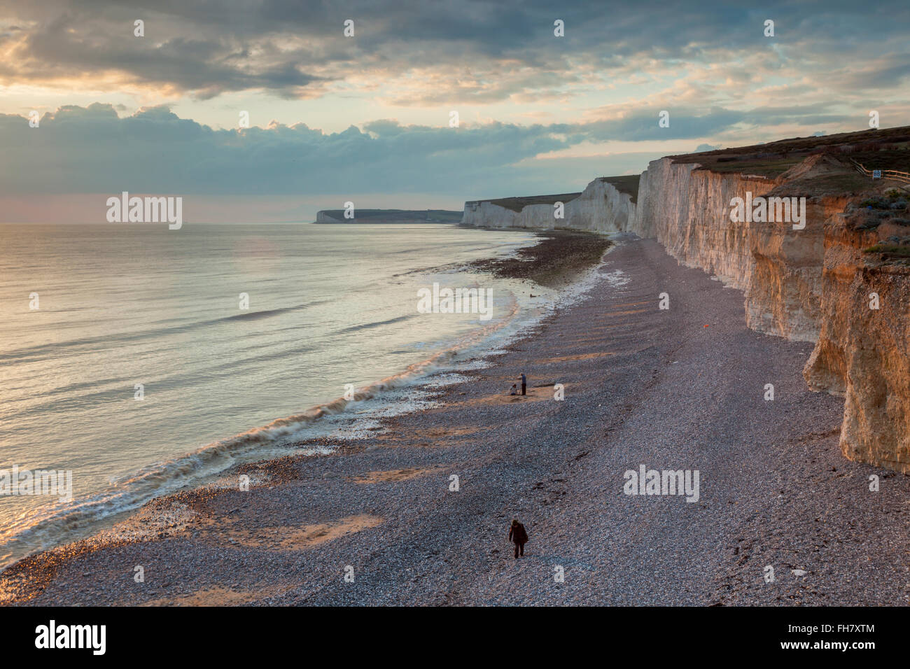 Sunset at Seven Sister on the Sussex coast. South Downs National Park. Stock Photo