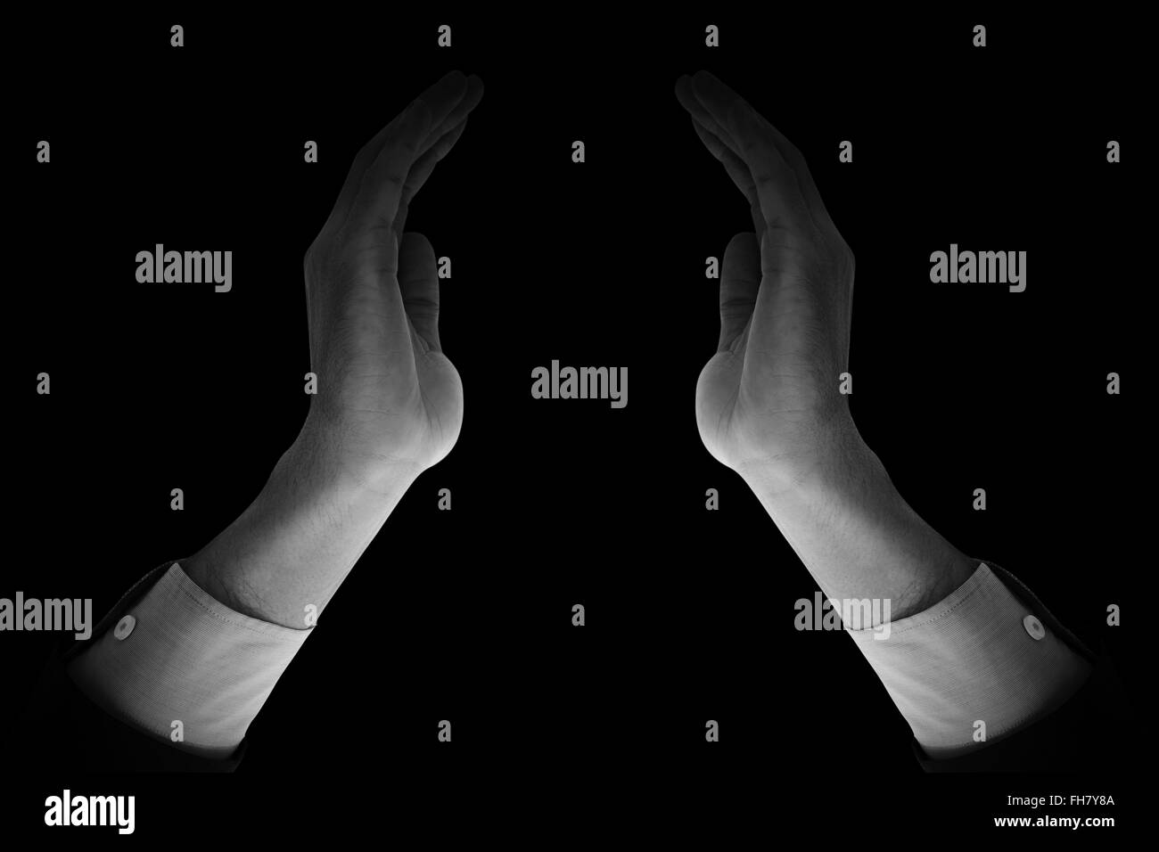 Composite image of close up of businessman with empty hand open Stock