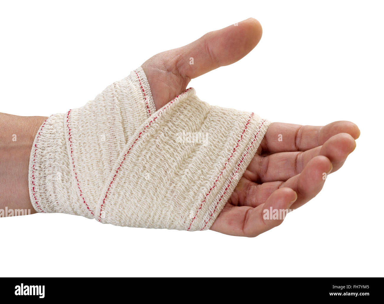 After dressing for wounds on the hand on white background, clipping