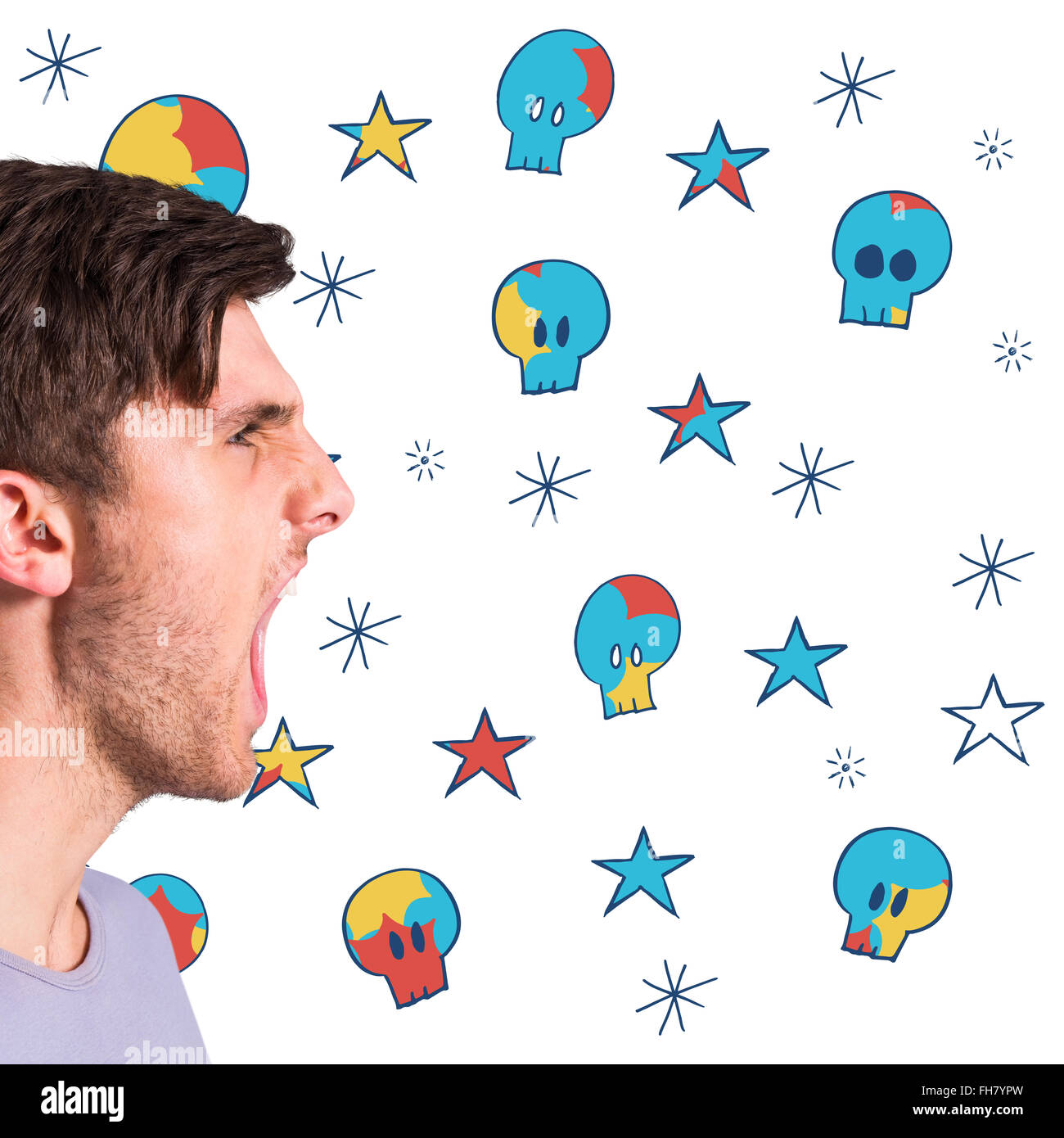 Composite image of angry young man with stubble shouting Stock Photo