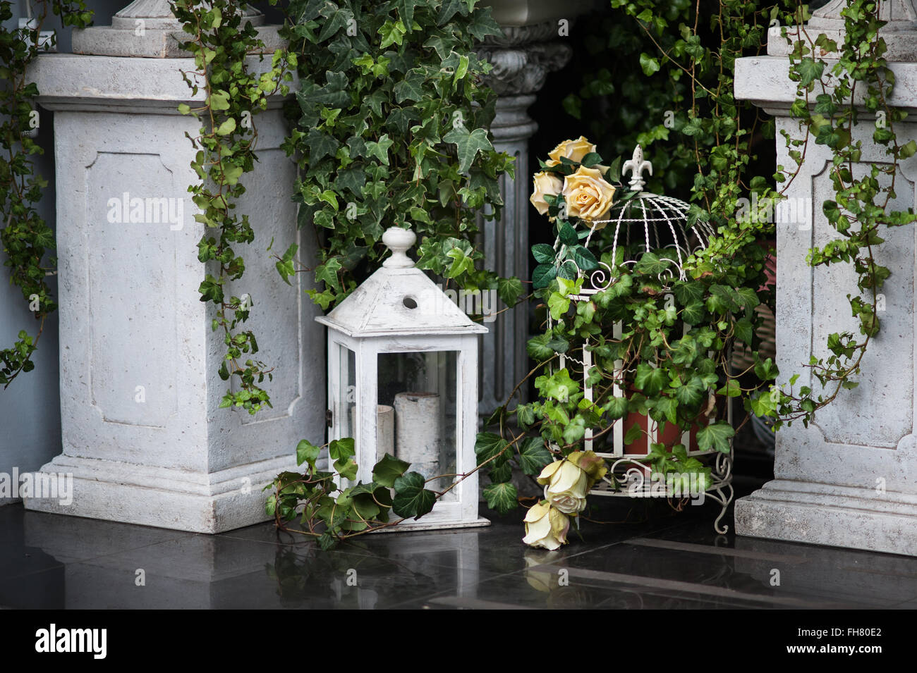 beautiful composition of flowers and architectural elements Stock Photo