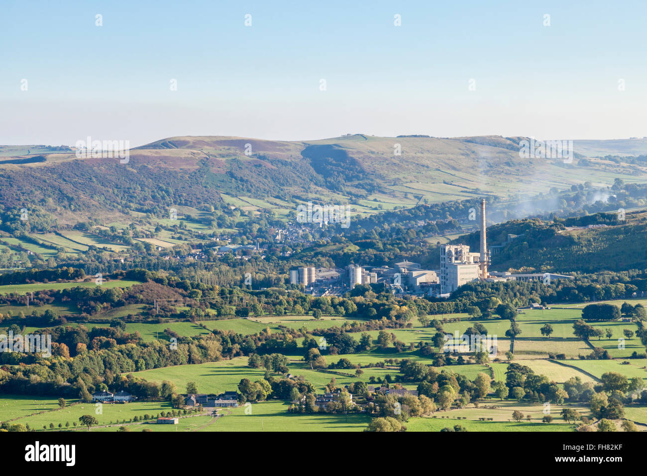 Hope Cement works and the village of Bradwell in Hope Valley with