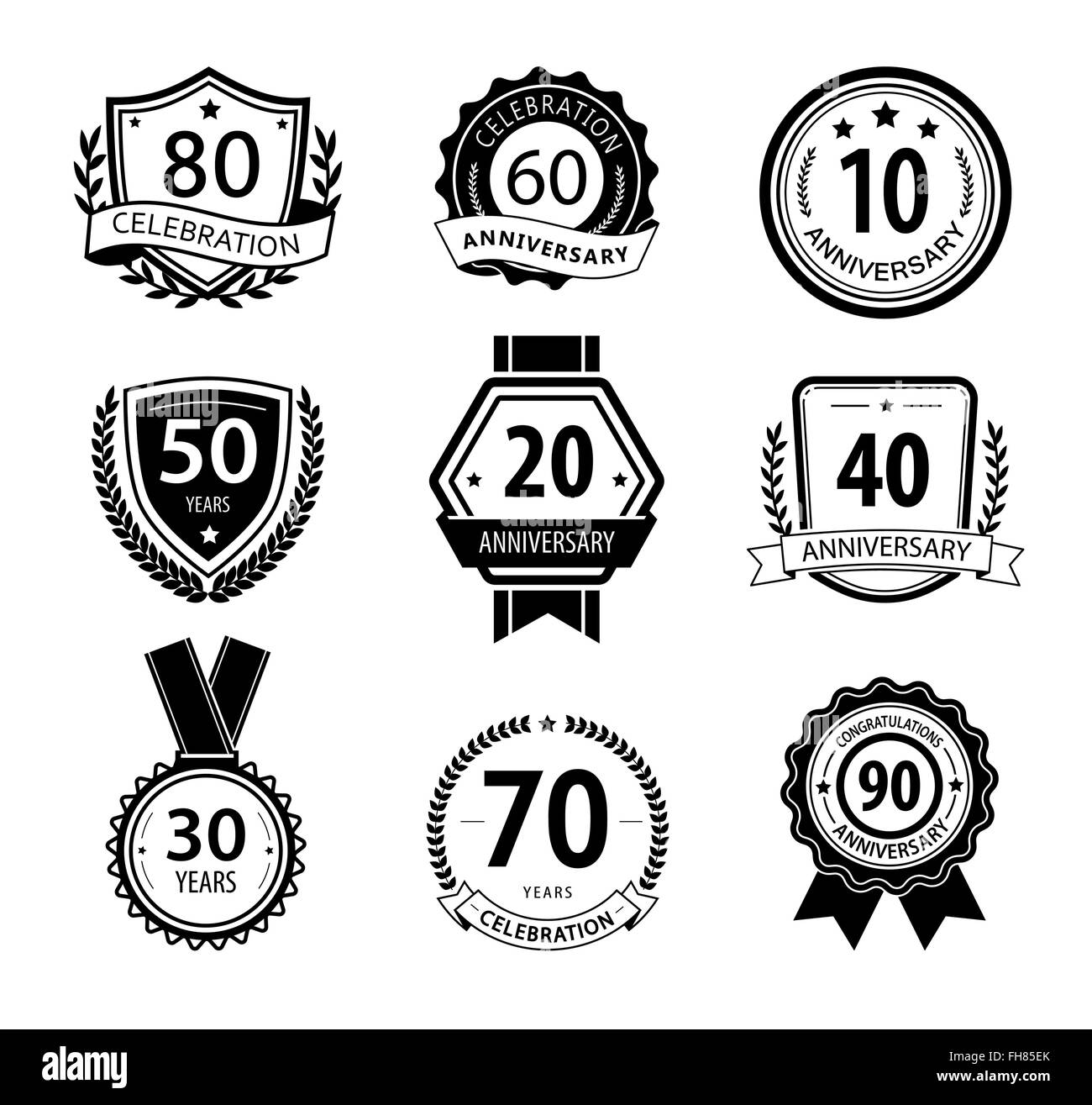 Anniversary sign collection, retro design Stock Vector