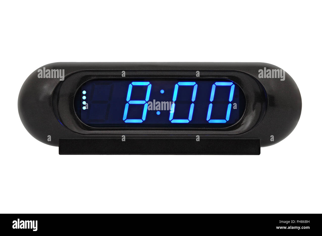 Desktop electronic clock display shows the time 8:00 isolated on a white background Stock Photo
