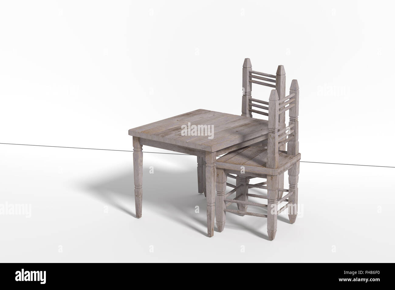 3d Rendering Of A Table And Two Chairs Casting Shadow On White