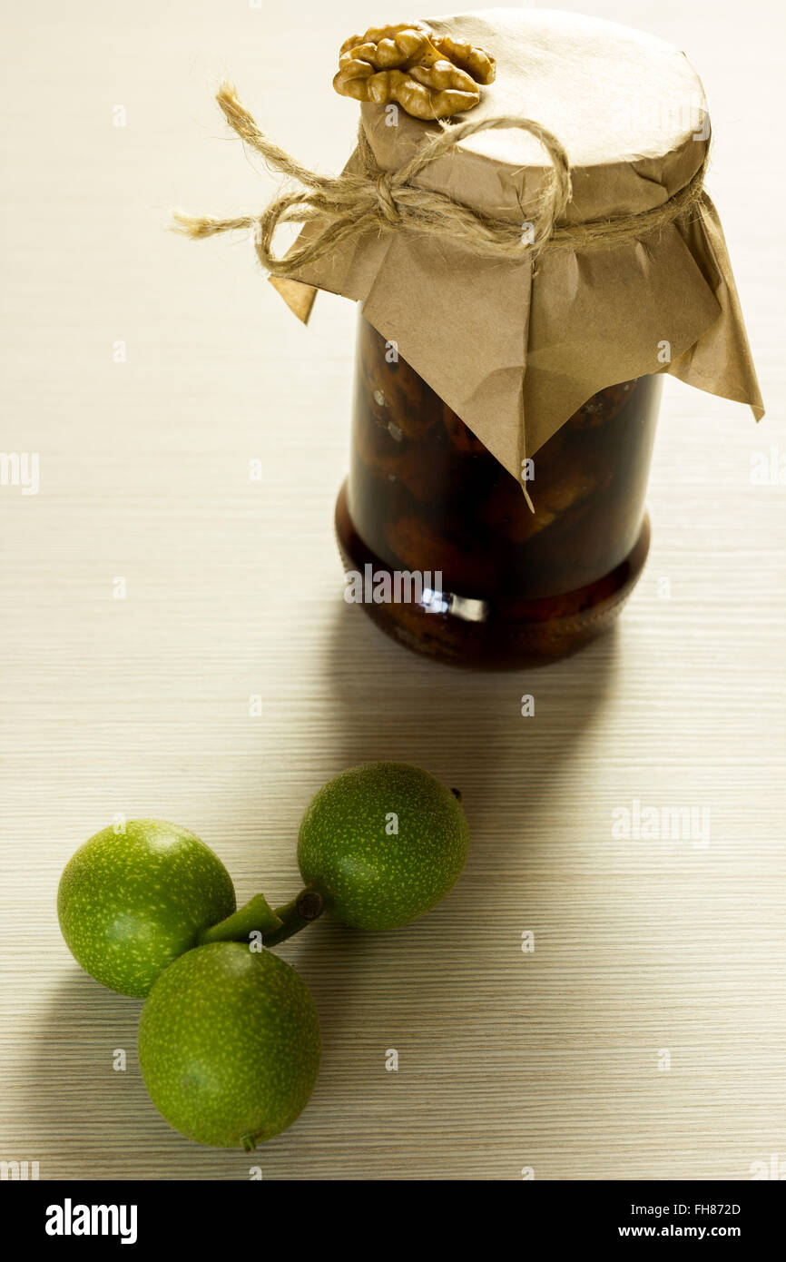 Jam nuts and green fruits Stock Photo Alamy