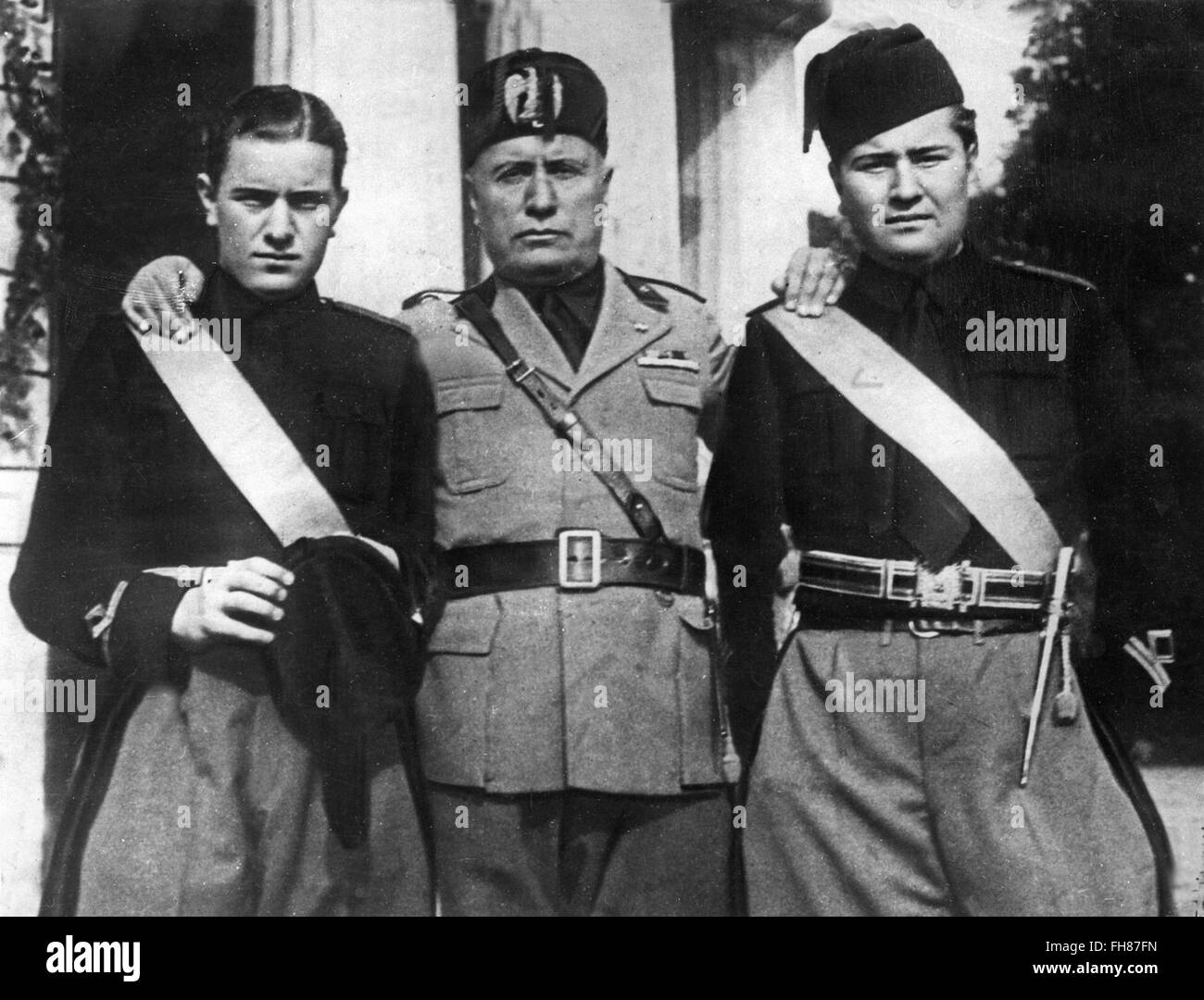 Mussolini and his sons- Fascist Italian Propaganda Photography - WWII - Il Duce Stock Photo
