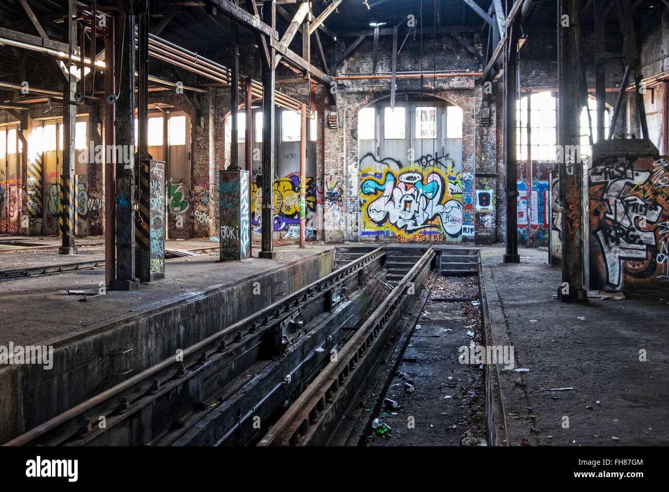 Güterbahnhof train station, Pankow, Berlin. Rail track inside turntable